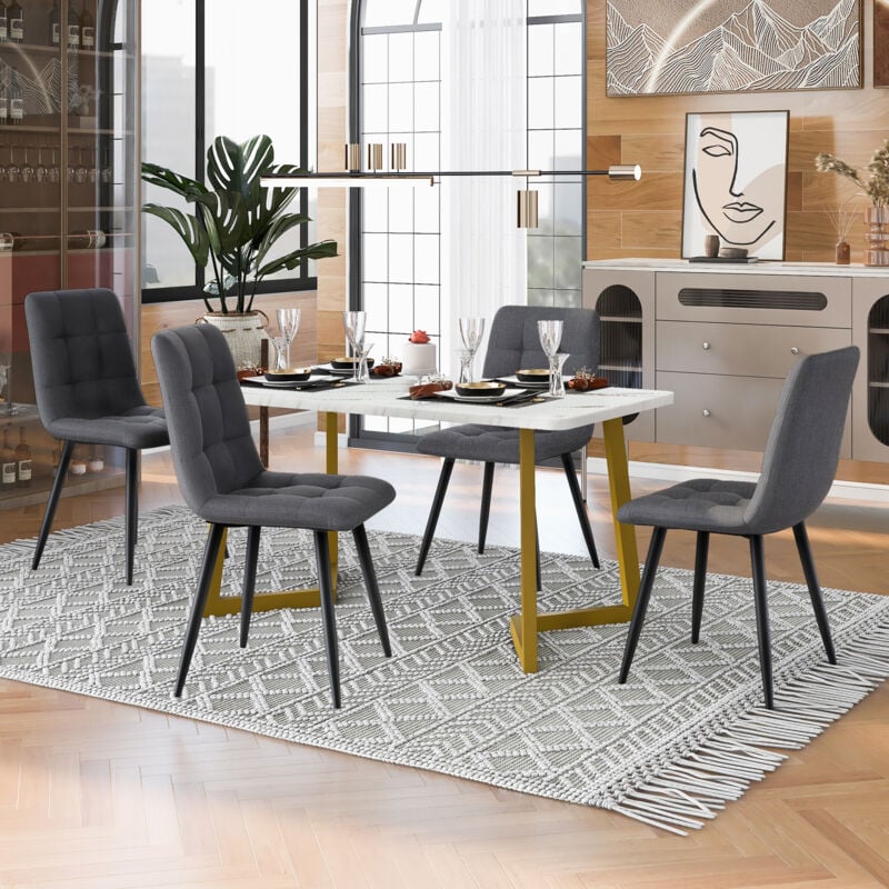 foto del prodotto tavolo da pranzo da 46 pollici con 4 sedie, tavolo da pranzo rettangolare, set da tavolo da cucina moderno, sedia da pranzo in lino grigio scuro,