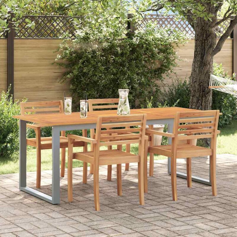 foto del prodotto tavolo da pranzo da esterno grigio 160 x 80 x 75 cm in acciaio e legno solido di acacia. vidaxl