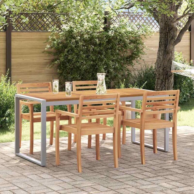foto del prodotto tavolo da pranzo da giardino grigio 180x90x75 cm in acciaio e legno massello di acacia. vidaxl