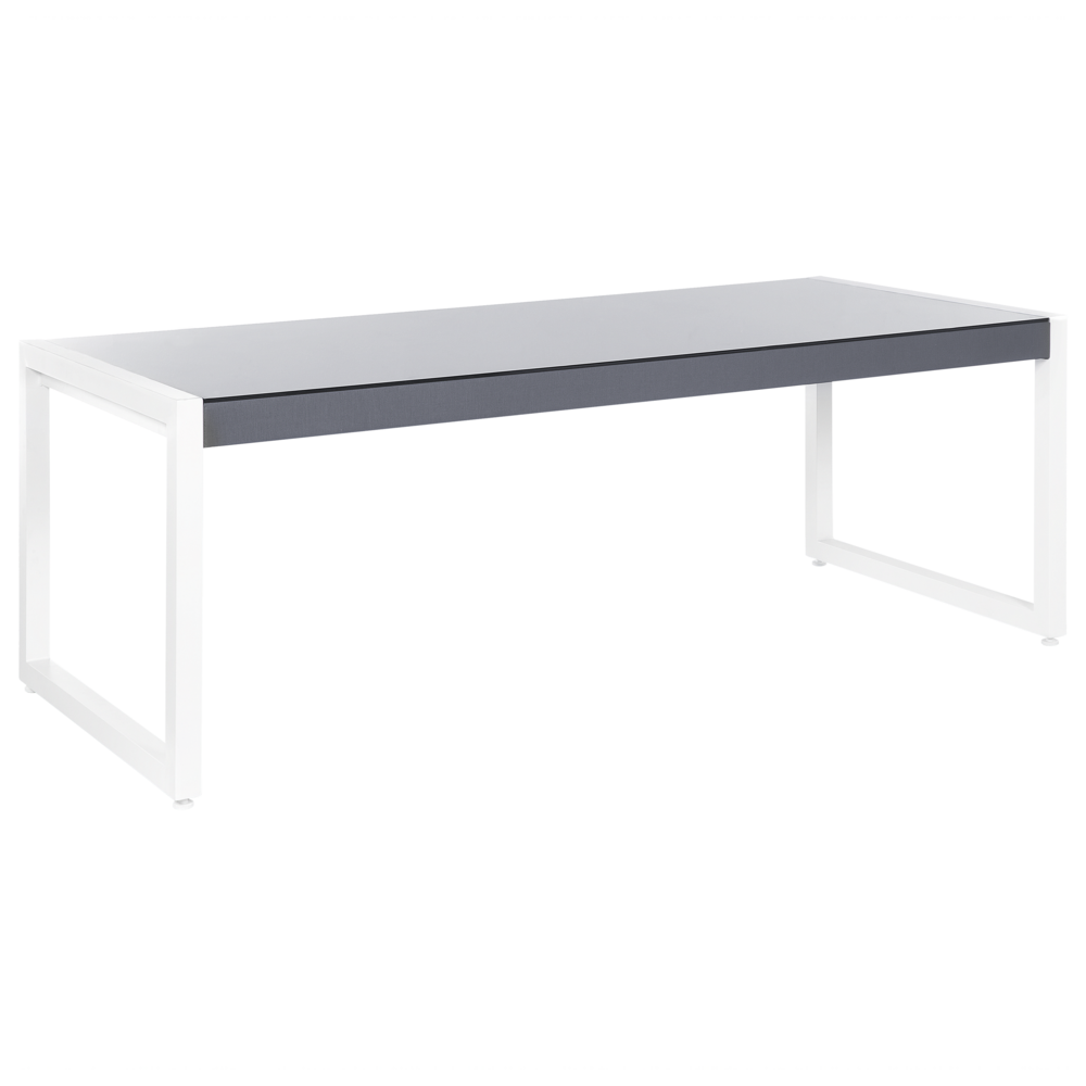 foto del prodotto tavolo da pranzo da giardino piano in vetro alluminio grigio e bianco resistente agli agenti atmosferici