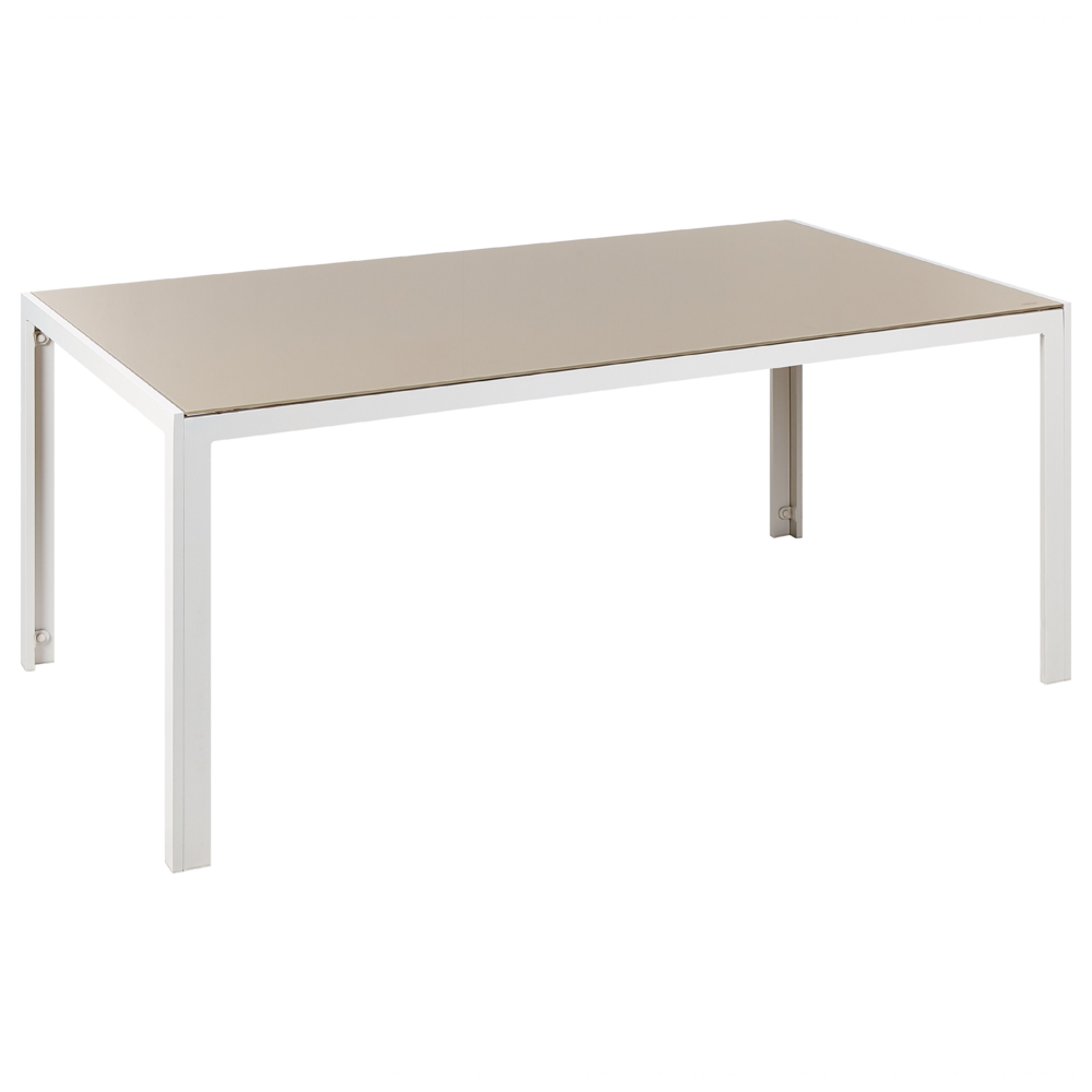 foto del prodotto tavolo da pranzo da giardino piano in vetro temperato beige struttura in alluminio bianco 160 x 90 cm