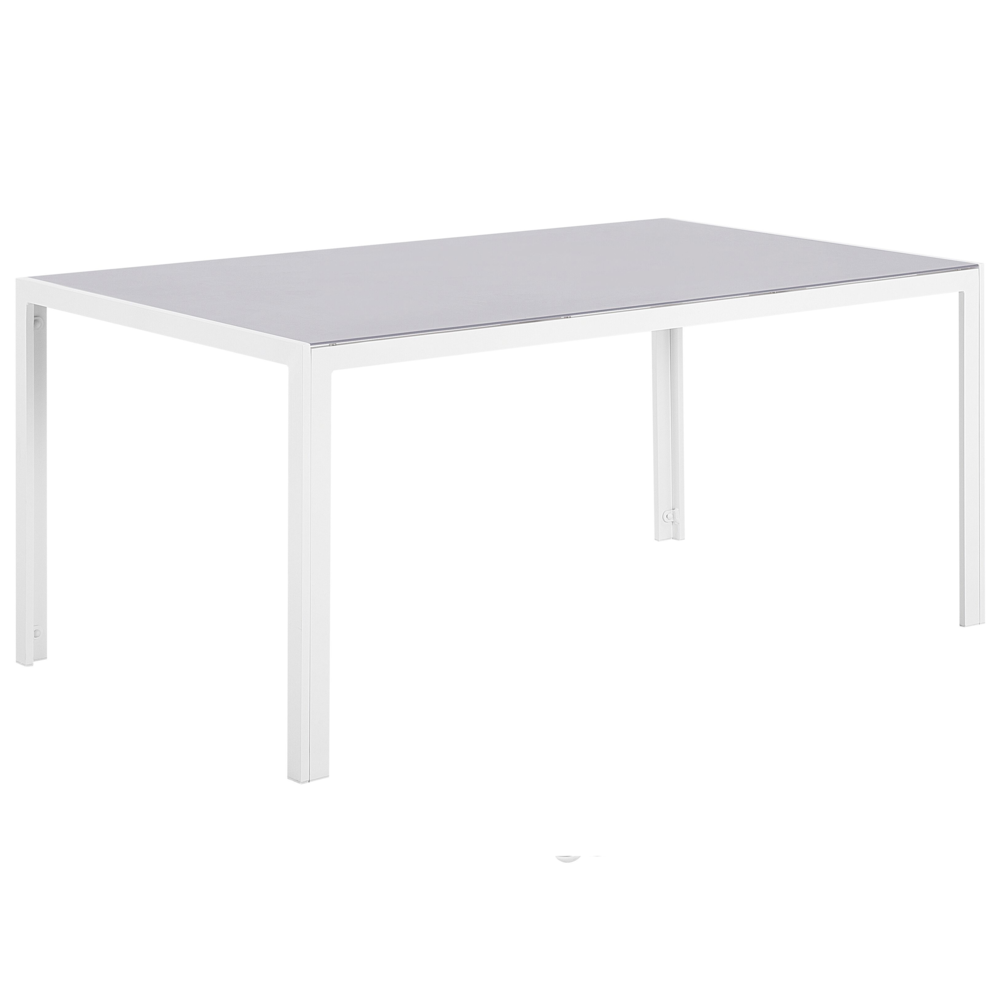 foto del prodotto tavolo da pranzo da giardino piano in vetro temperato grigio struttura in alluminio bianco 160 x 90 cm
