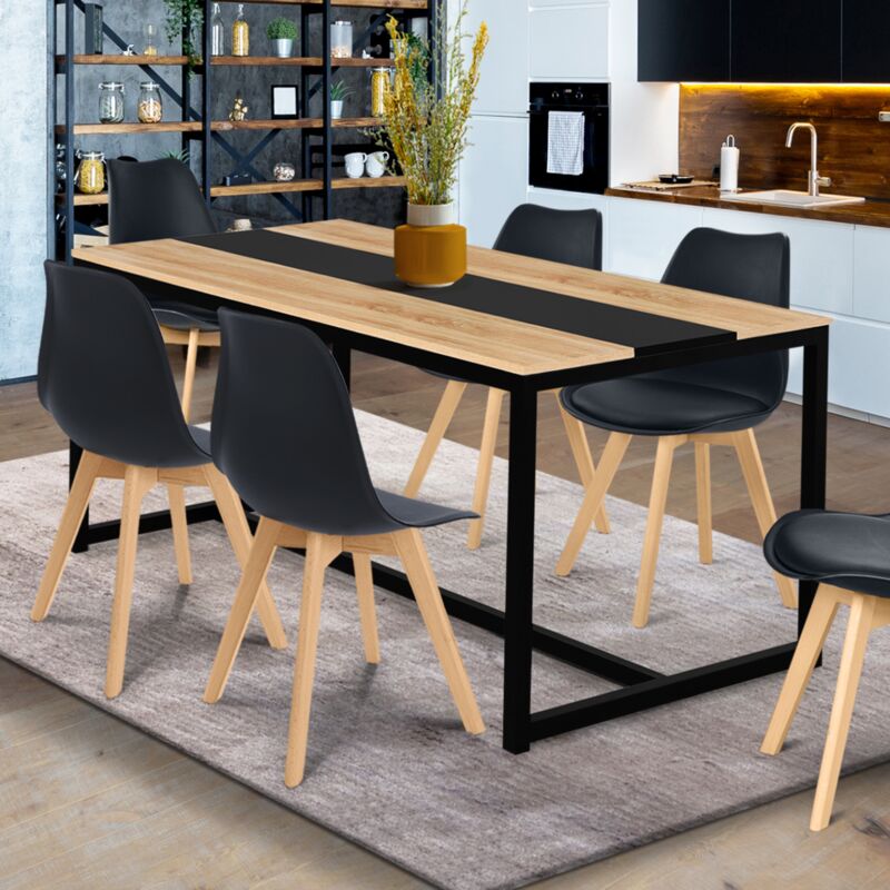 foto del prodotto tavolo da pranzo dover per 8 persone con fascia centrale nera design industriale 150 cm