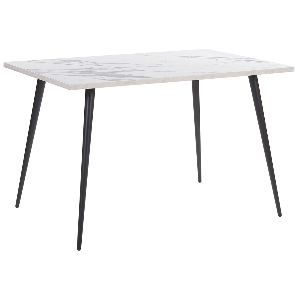 foto del prodotto tavolo da pranzo effetto marmo bianco piano gambe in metallo nero rettangolare 120 x 80 cm per 4 persone stile glamour moderno