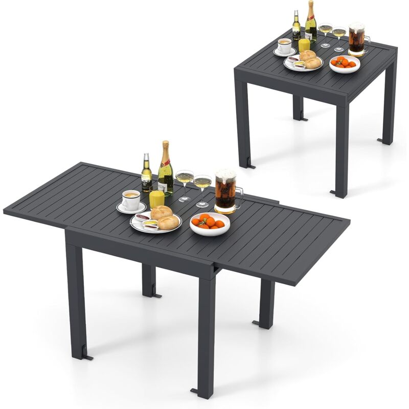 foto del prodotto tavolo da pranzo espandibile da giardino, tavolo alluminio estendibile 80 160 cm, piano tavolo a doghe, tavolo quadrato rettangolare per cortile,