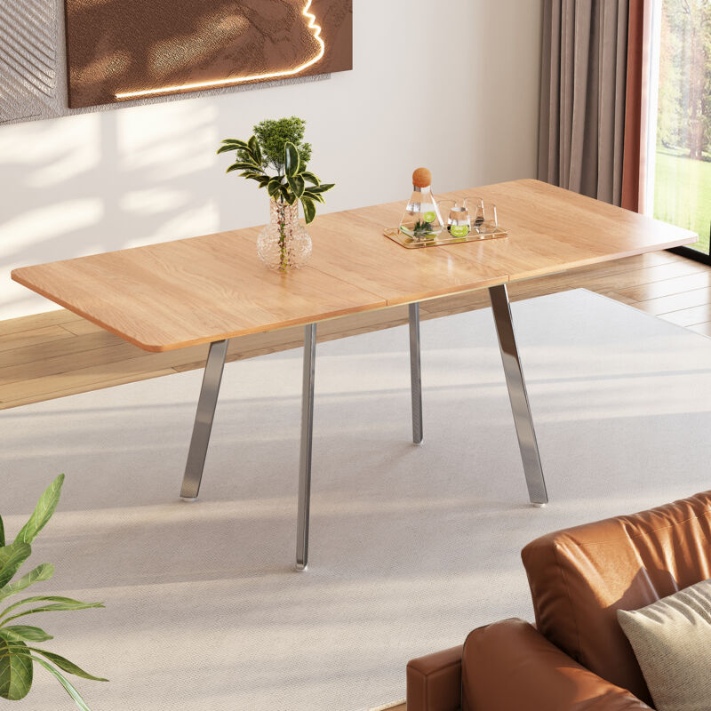 foto del prodotto tavolo da pranzo estensibile 140 x 80 cm con gambe cromate argento, naturale