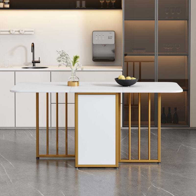 foto del prodotto tavolo da pranzo estensibile, tavolo da pranzo bianco pieghevole a 3 forme con cassetti, 160 x 70 x 75 cm