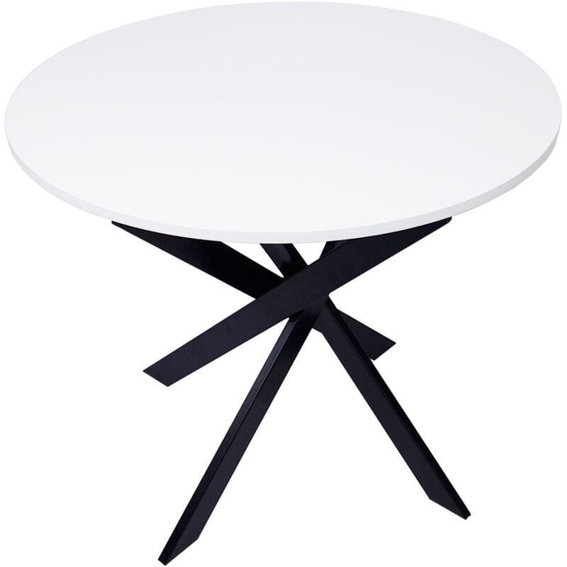 foto del prodotto tavolo da pranzo fisso rotondo, modello zen, 90 x 90 x 77 cm di altezza, capacit per 4 persone, materiali resistenti, colore bianco opaco, gambe in