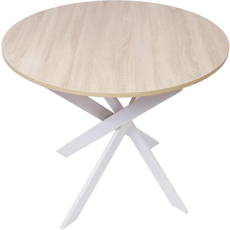 foto del prodotto tavolo da pranzo fisso rotondo, modello zen, 90 x 90 x 77 cm di altezza, capacit per 4 persone, materiali resistenti, colore rovere, gambe in