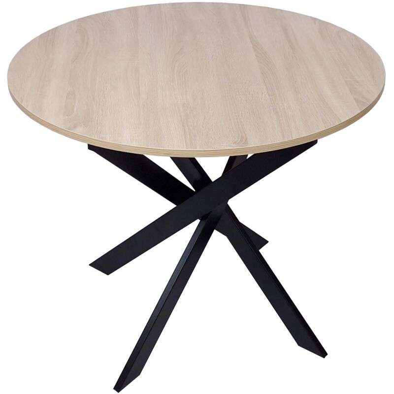 foto del prodotto tavolo da pranzo fisso rotondo, modello zen, 90 x 90 x 77 cm di altezza, capacit per 4 persone, materiali resistenti, colore rovere, gambe in