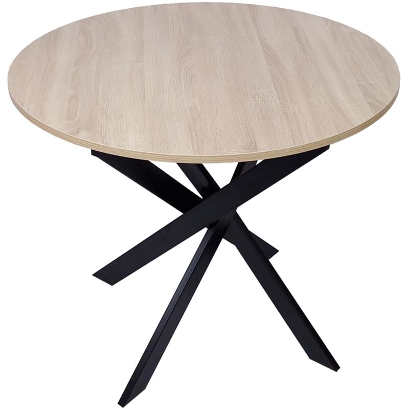 foto del prodotto tavolo da pranzo fisso rotondo, modello zen, 90 x 90 x 77 cm di altezza, capacit per 4 persone, materiali resistenti, colore rovere, gambe in