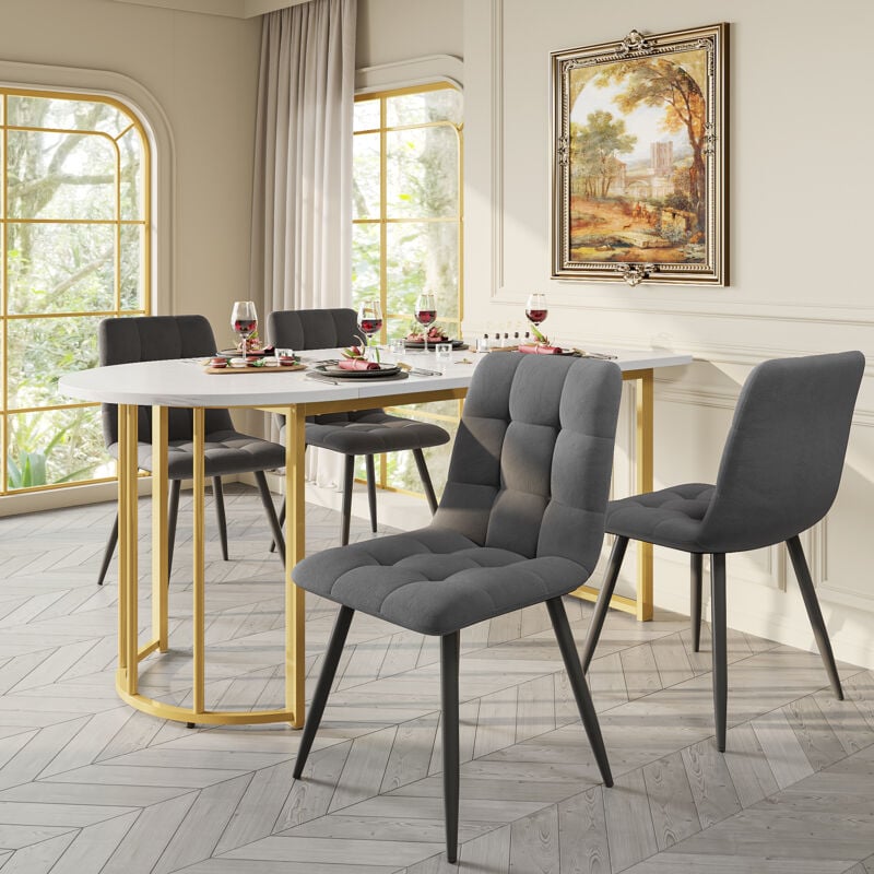 foto del prodotto tavolo da pranzo, gambe in metallo, piano in marmo bianco, adatto per cucina sala da pranzo, mdf, gambe dorate, 138,9x80x75cm