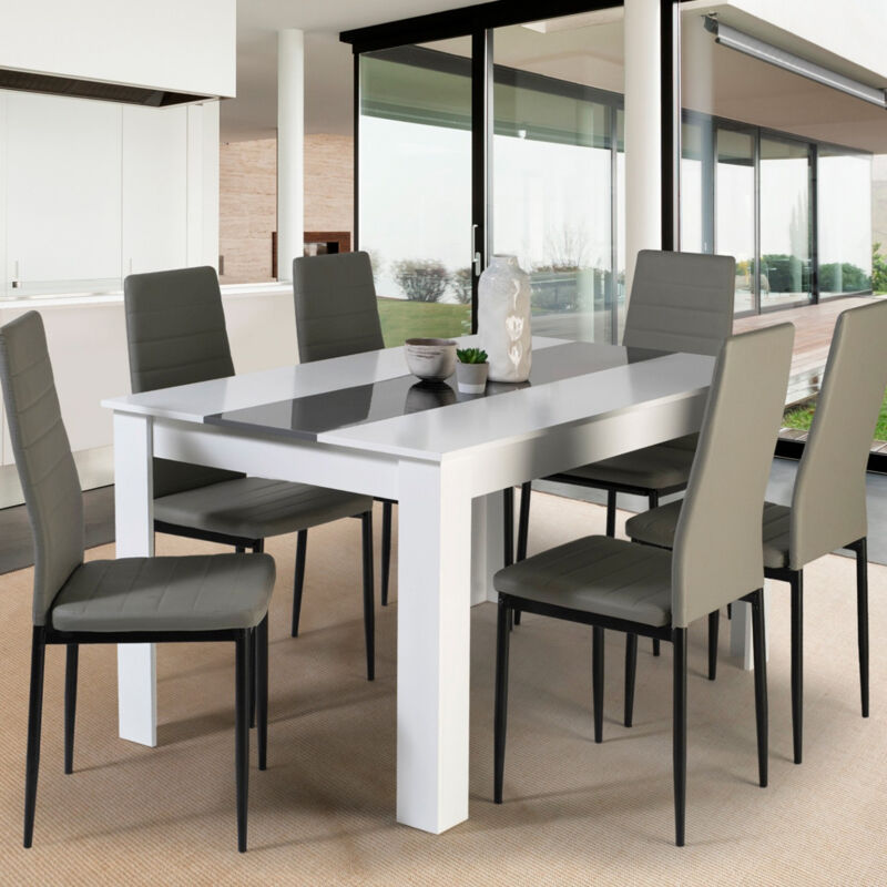 foto del prodotto tavolo da pranzo georgia 6 persone bianco e grigio 140 cm