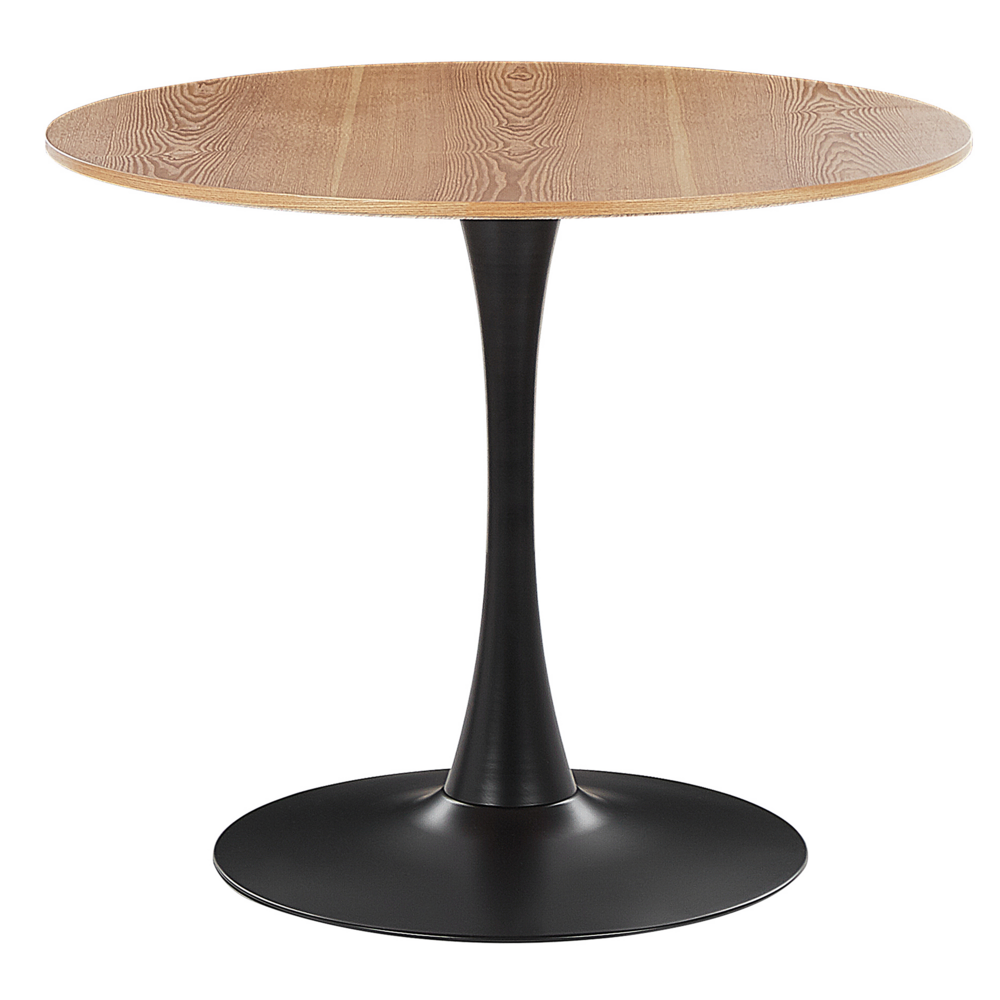 foto del prodotto tavolo da pranzo in legno chiaro con piano in mdf nero base in metallo tavolo da cucina rotondo industriale da 90 cm