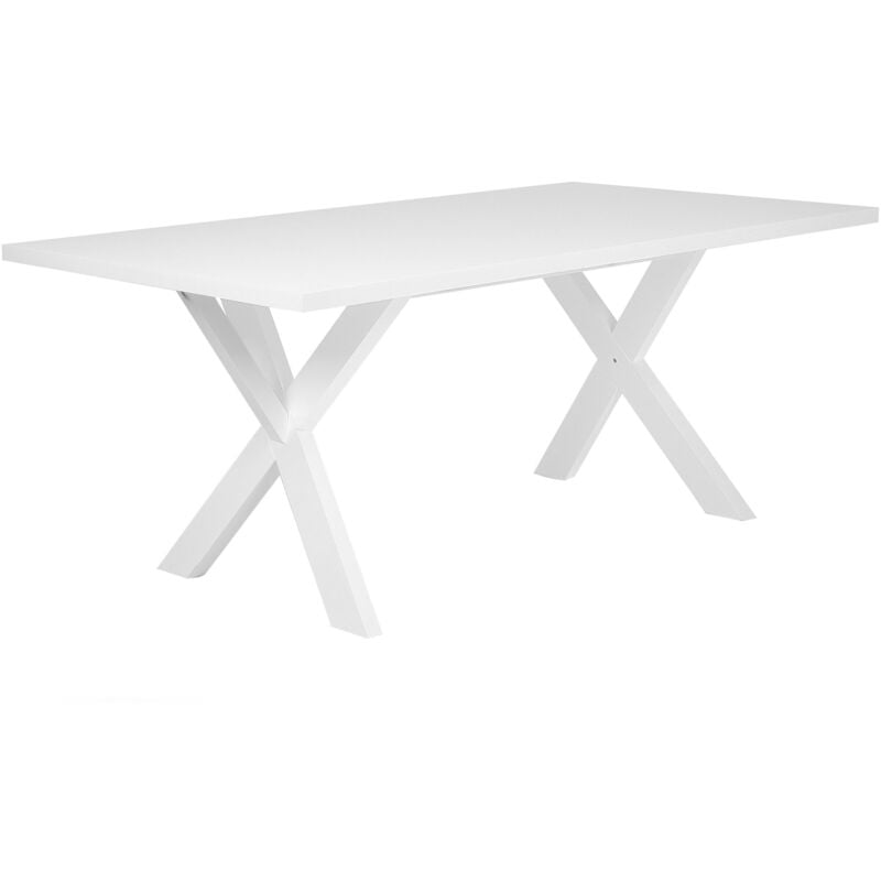 foto del prodotto tavolo da pranzo in legno massiccio bianco con gambe a x 100 x 180 cm lisala
