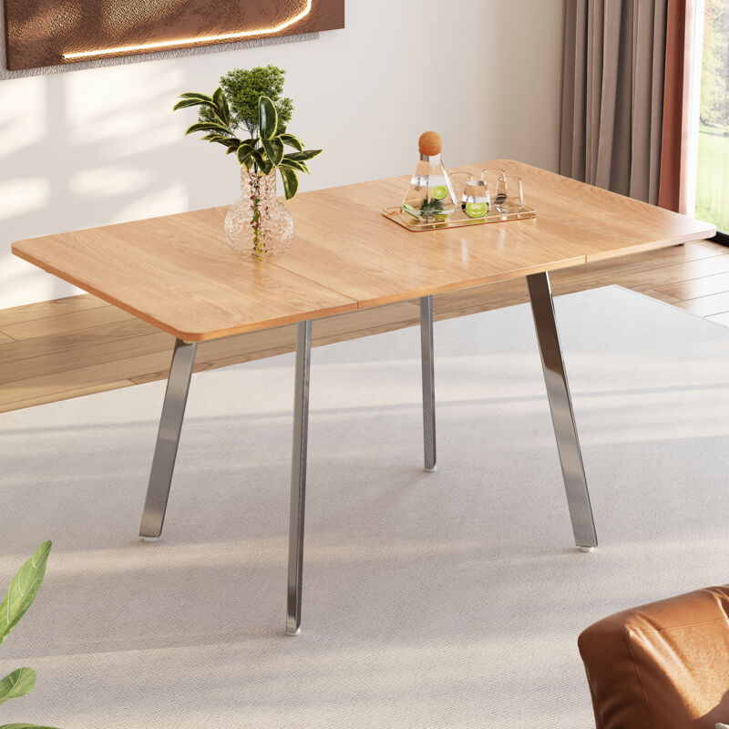 foto del prodotto tavolo da pranzo in legno, tavolo da pranzo rettangolare con gambe cromate argento, 140 x 80 cm