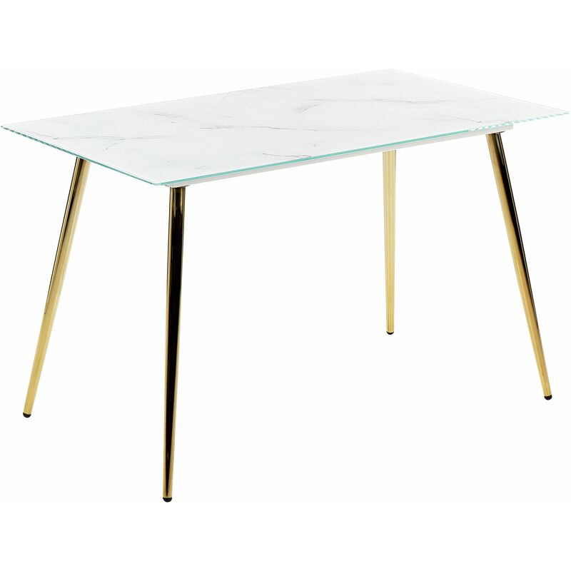 foto del prodotto tavolo da pranzo in vetro temperato bianco dorato 120 x 70 cm effetto marmo mulga
