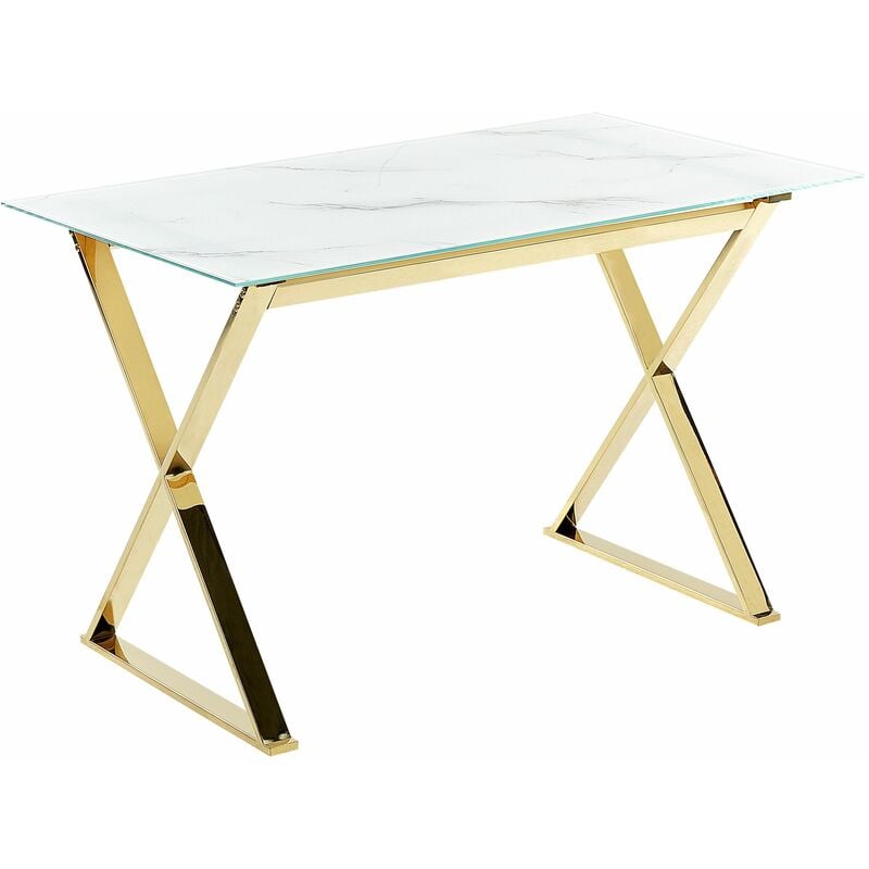 foto del prodotto tavolo da pranzo in vetro temperato bianco oro 120 x 70 cm gambe in metallo attica