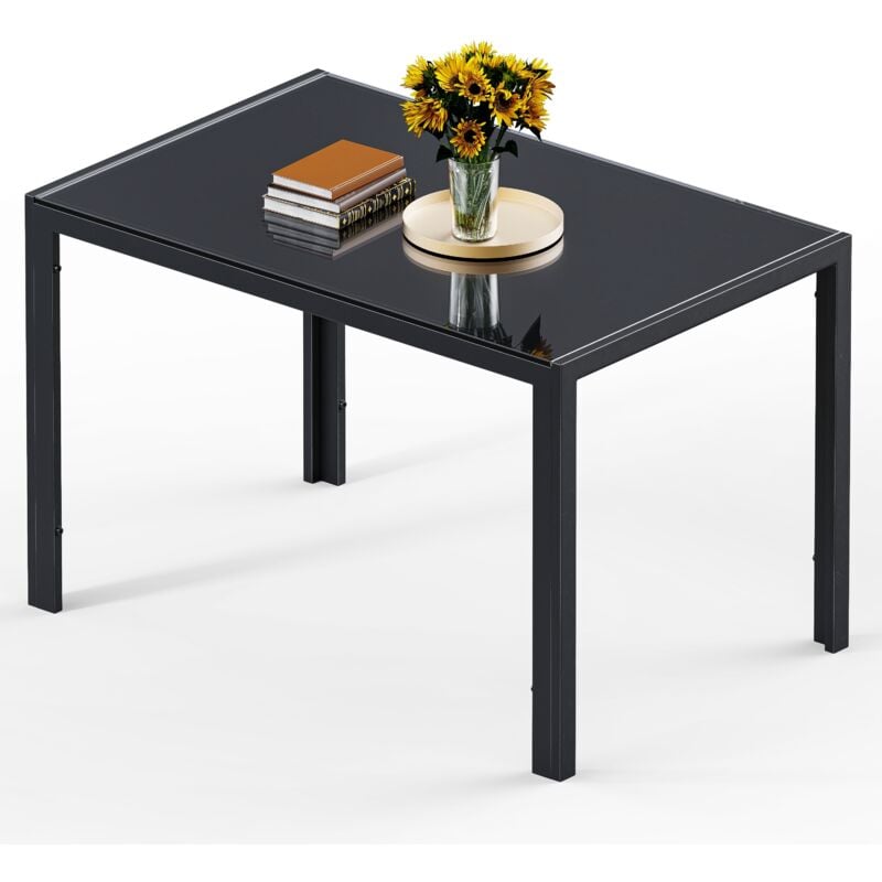 foto del prodotto tavolo da pranzo in vetro temperato nero con struttura in metallo 6 posti 130x70x75 cm bealife