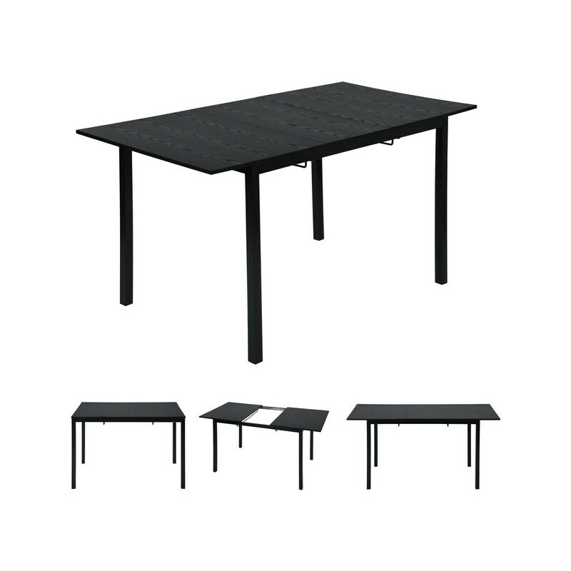 foto del prodotto tavolo da pranzo industriale allungabile da 4 a 6 persone in legno mdf nero, gambe in metallo nero nero meubles cosy