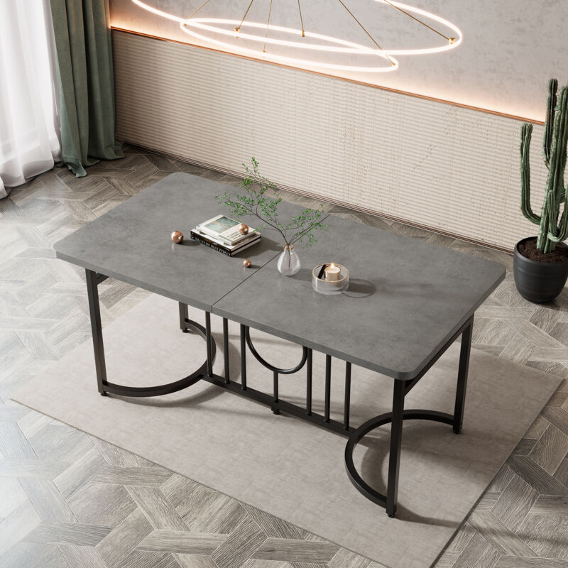 foto del prodotto tavolo da pranzo moderno e minimalista 158 x 76 x 75 cm tavolo da pranzo di design facile da installare gambe in metallo nero non pieghevoli aspetto