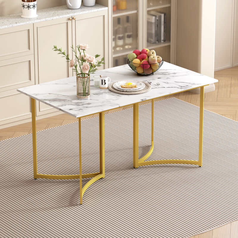 foto del prodotto tavolo da pranzo moderno in marmo bianco e gambe curve per tavolo, piedini regolabili per sala da pranzo e cucina