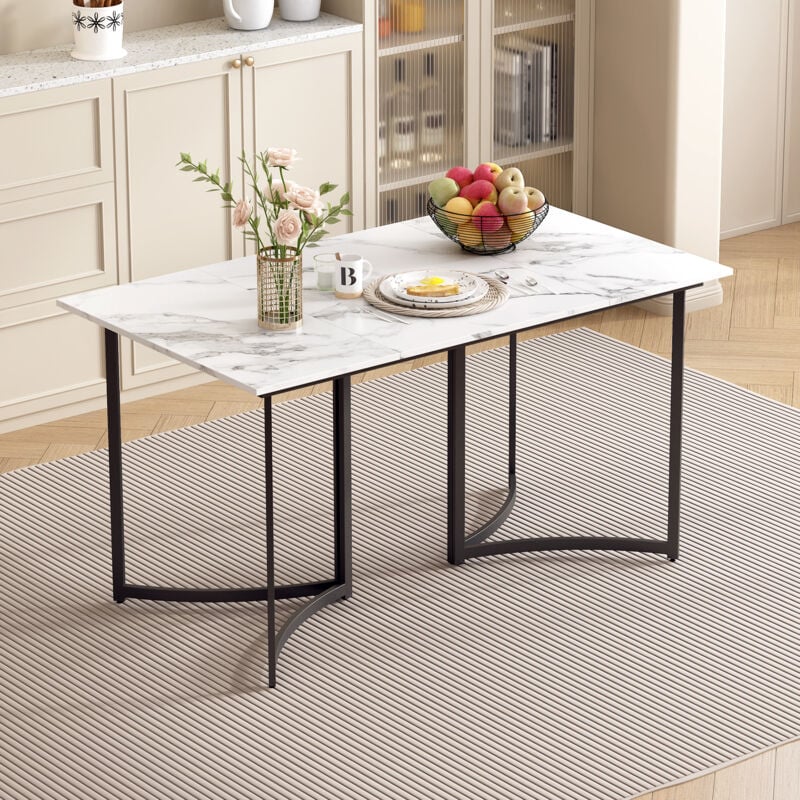foto del prodotto tavolo da pranzo moderno in marmo bianco e gambe curve per tavolo, piedini regolabili per sala da pranzo e cucina