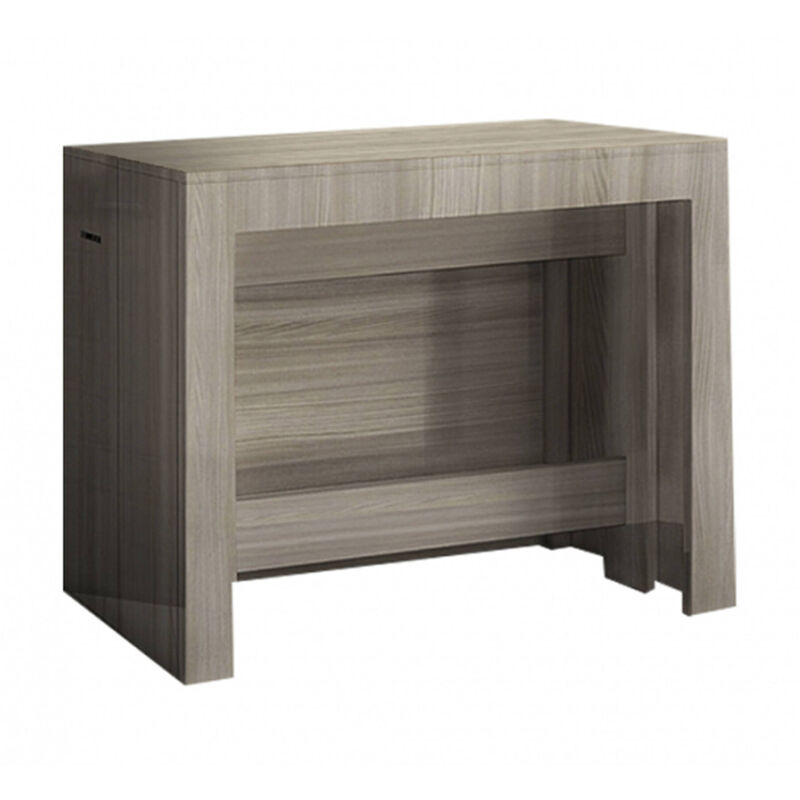 foto del prodotto tavolo da pranzo moderno, made in italy, consolle allungabile fino a 12 posti, con portallunghe, cm 51x90h77 fino a 300 cm colore olmo perla, con