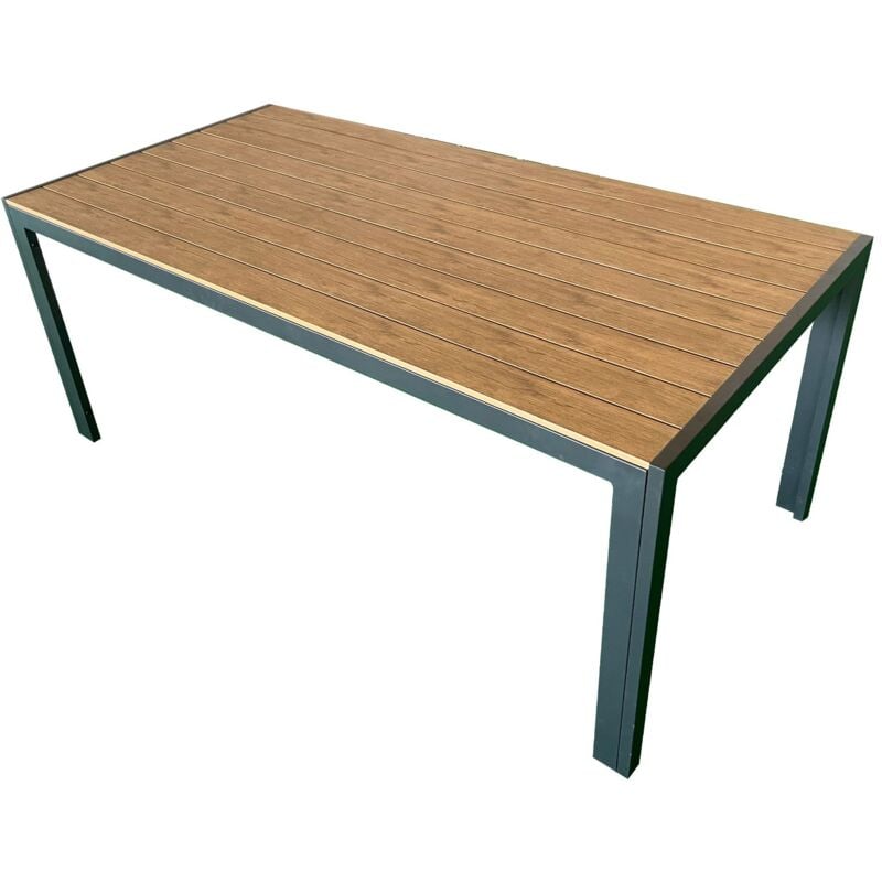 foto del prodotto tavolo da pranzo per esterni giardino in alluminio e polywood effetto legno design moderno e resistente antracite legno 210cm marvin