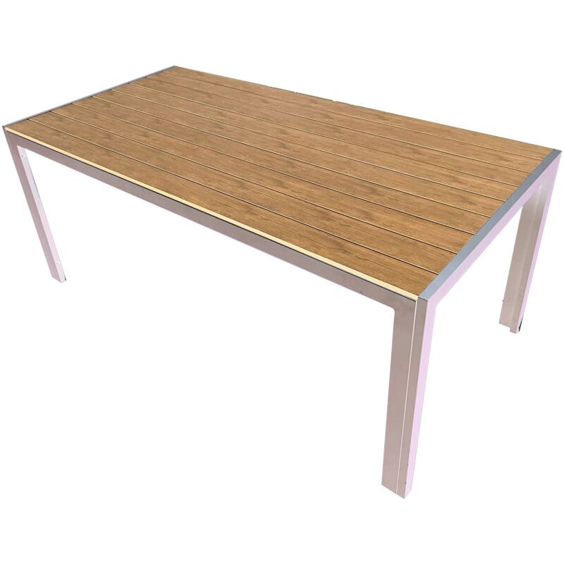 foto del prodotto tavolo da pranzo per esterni giardino in alluminio e polywood effetto legno design moderno e resistente bianco legno 210cm marvin
