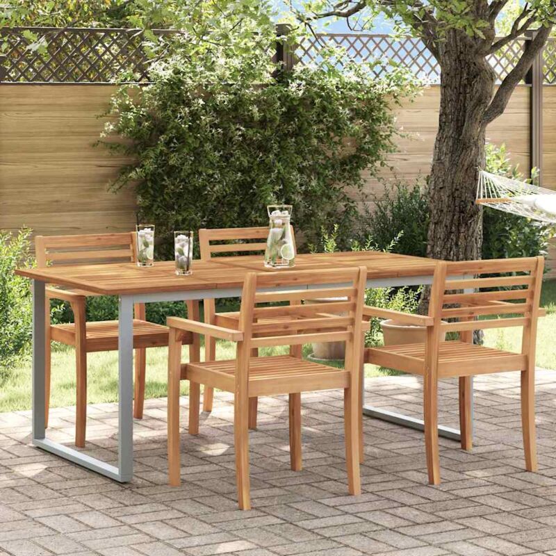foto del prodotto tavolo da pranzo per esterni grigio 180 x 90 x 75 cm, in acciaio e legno massello di acacia. vidaxl
