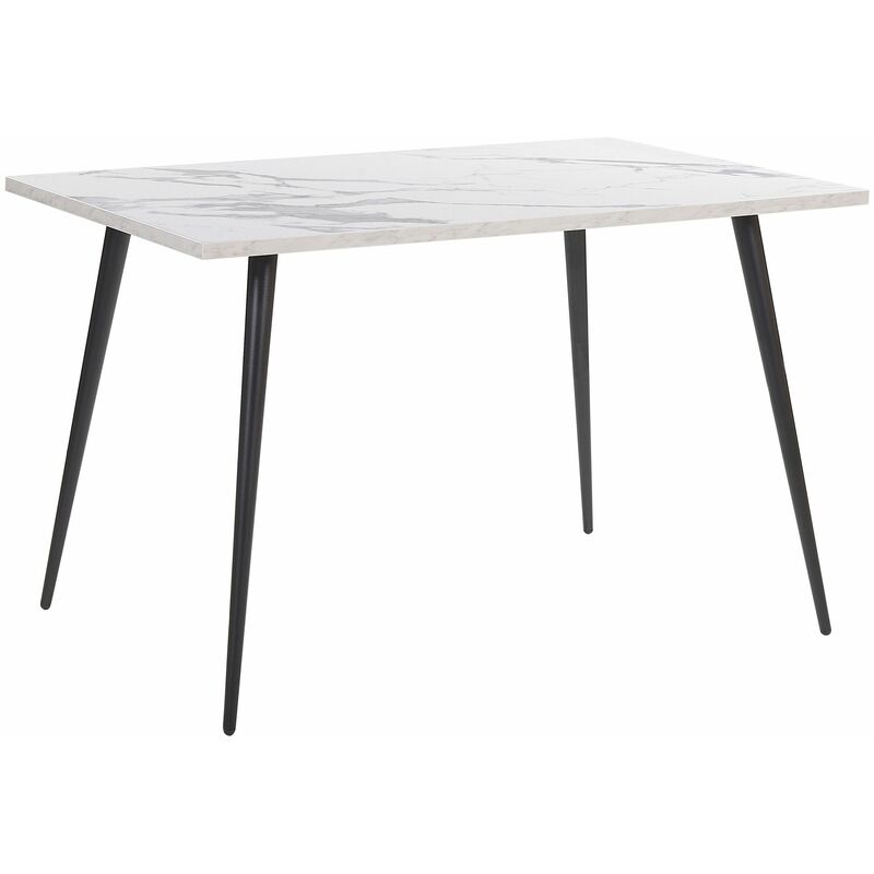 foto del prodotto tavolo da pranzo piano effetto marmo bianco gambe in metallo nero 120 x 80 cm santiago