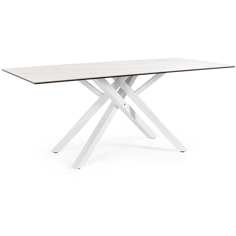 foto del prodotto tavolo da pranzo piano in ceramica e vetro 180x90 phoenix colore bianco