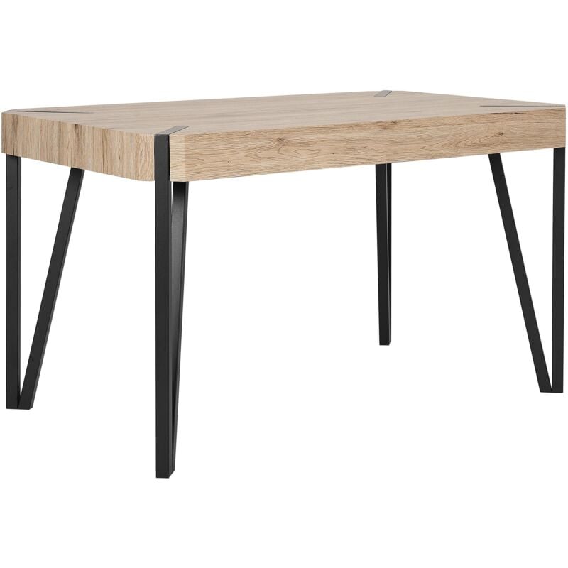 foto del prodotto tavolo da pranzo piano in legno chiaro gambe in metallo nero 130 x 80 cm cambell