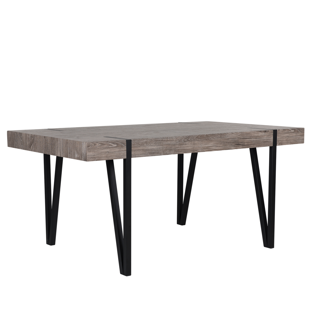 foto del prodotto tavolo da pranzo piano in legno scuro gambe a forcina in metallo nero 180 x 90 cm stile industriale rettangolare