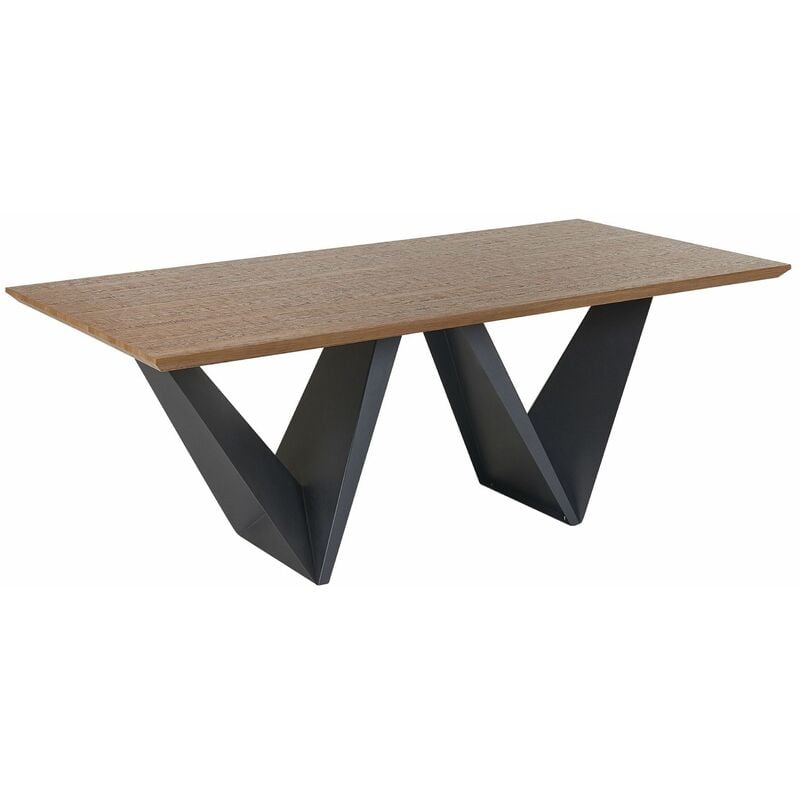 foto del prodotto tavolo da pranzo piano mdf legno scuro gambe metallo nero 200 x 100 cm sintra