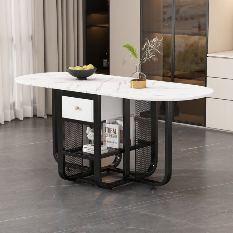 foto del prodotto tavolo da pranzo pieghevole, tavolo da pranzo a scomparsa, ripostiglio, tavolino, con cassetti, 3 forme, bianco nero
