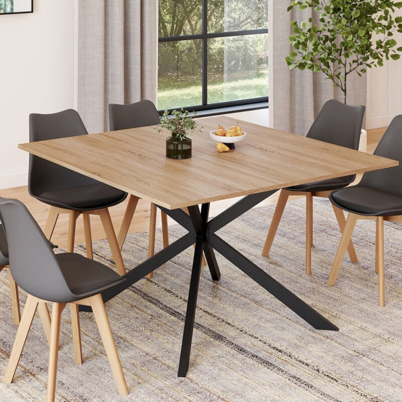 foto del prodotto tavolo da pranzo quadrato alix, legno e gambe a ragno nere, 8 persone, 120 cm