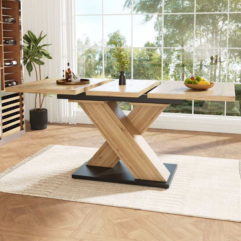 foto del prodotto tavolo da pranzo rettangolare 119 158,5 x85x75cm tavoli allungabili, adatto per cucina soggiorno, mdf, colore naturale, gambe a x