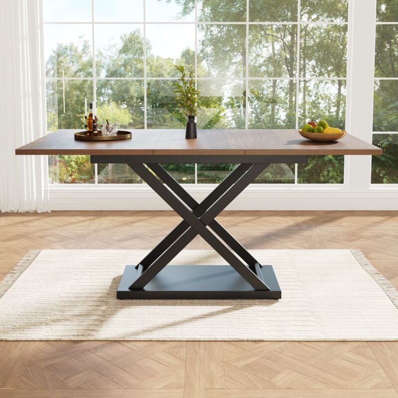 foto del prodotto tavolo da pranzo rettangolare 120 160 x80x75cm tavoli allungabili, gambe in metallo nero, adatto per cucina soggiorno, mdf, marrone