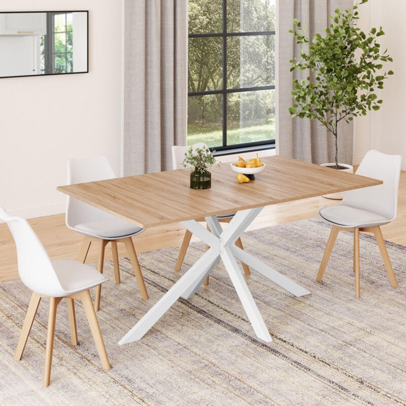 foto del prodotto tavolo da pranzo rettangolare alix 8 persone in legno e gambe a ragno bianche 160 cm