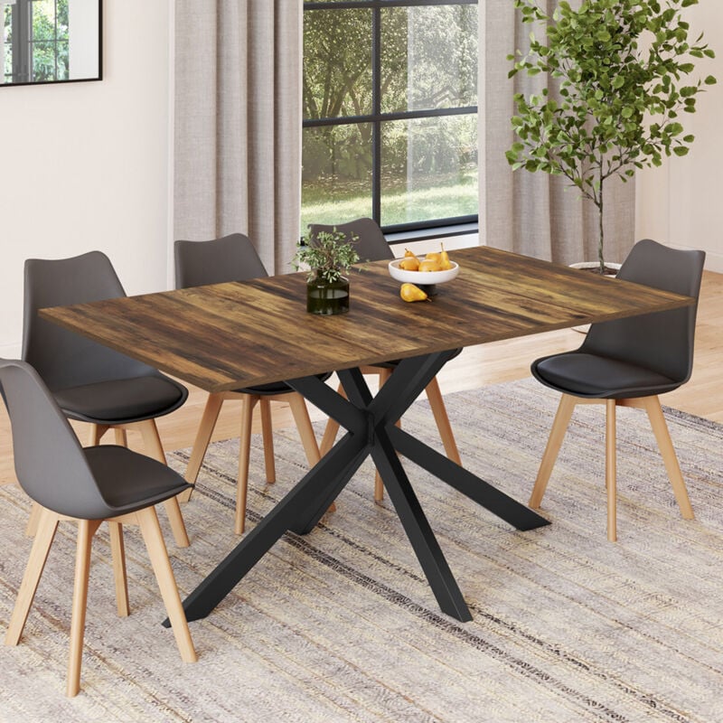 foto del prodotto tavolo da pranzo rettangolare alix 8 persone in legno scuro gamba a ragno hawkins e nero 160 cm