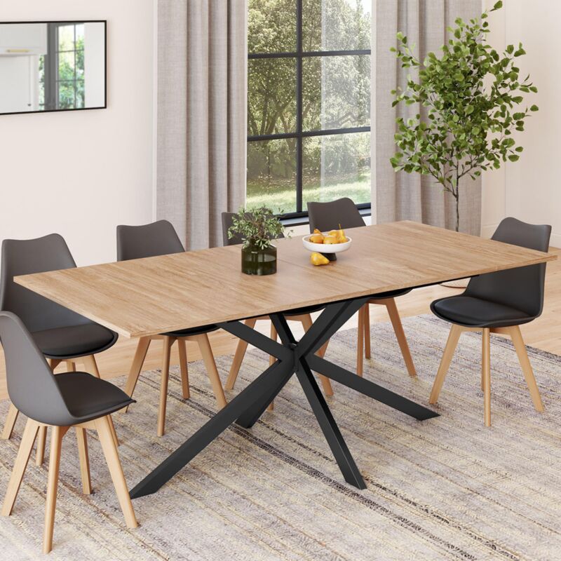 foto del prodotto tavolo da pranzo rettangolare alix per 10 persone con gambe a ragno nere e in legno 200 cm