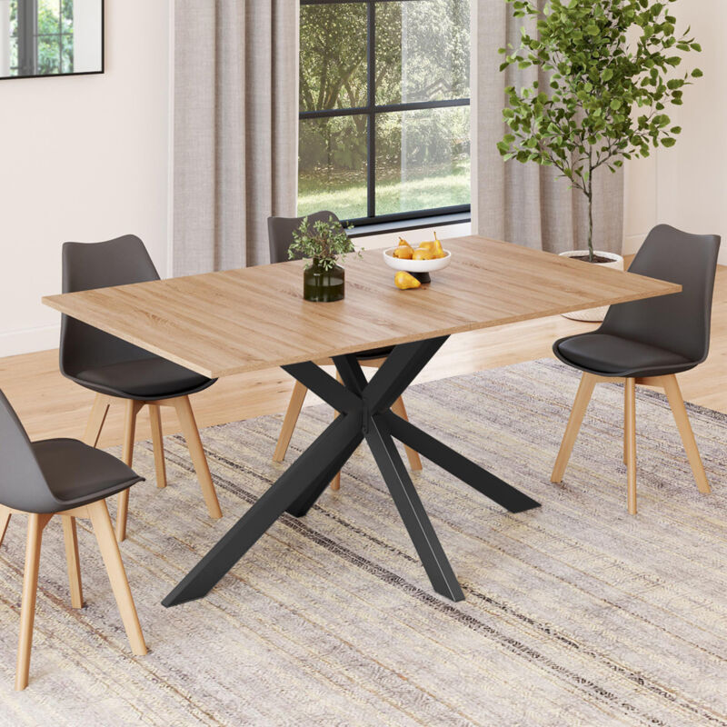 foto del prodotto tavolo da pranzo rettangolare alix per 8 persone con gambe a ragno nere e in legno 160 cm