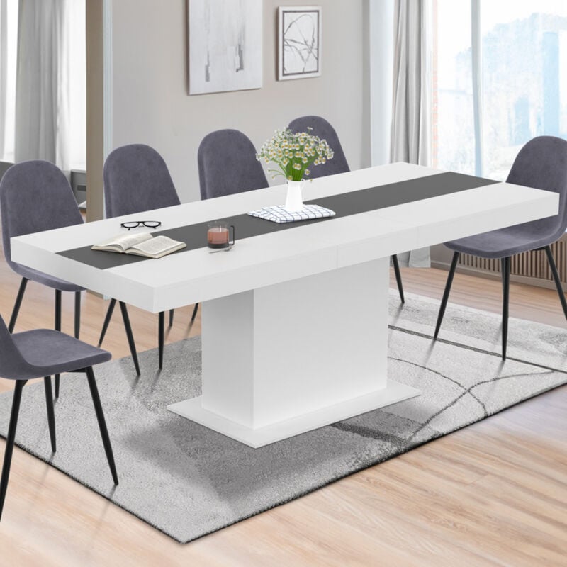 foto del prodotto tavolo da pranzo rettangolare allungabile eden 6 10 persone bianco con fascia centrale grigia 160 200 cm