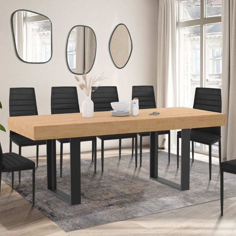 foto del prodotto tavolo da pranzo rettangolare allungabile oregon con contenitore per 4 8 persone, finitura rovere e nero 160 200 cm