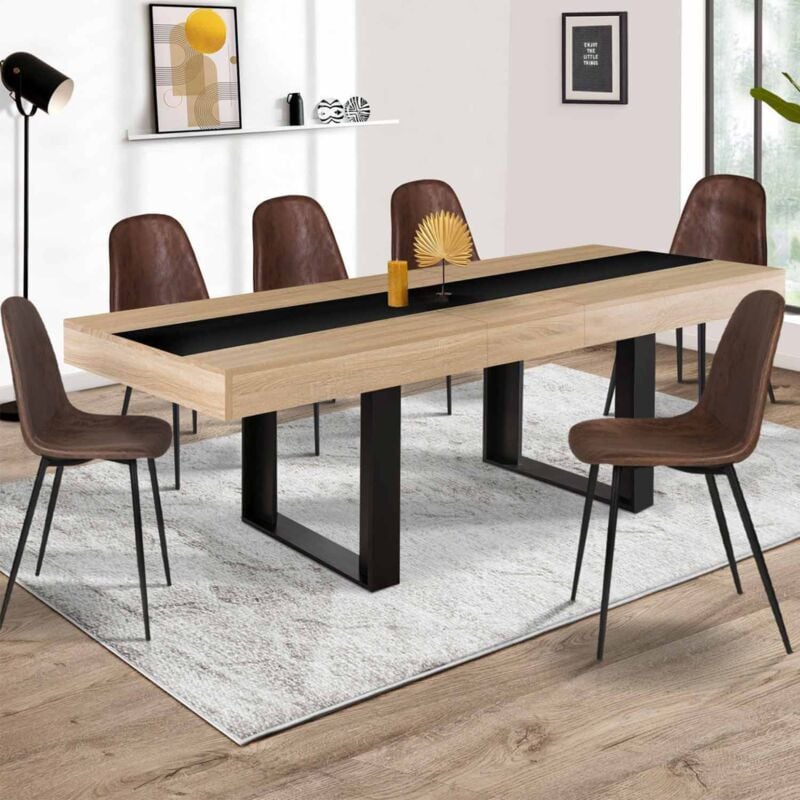 foto del prodotto tavolo da pranzo rettangolare allungabile phoenix 4 8 persone legno e fascia centrale nera 160 200 cm