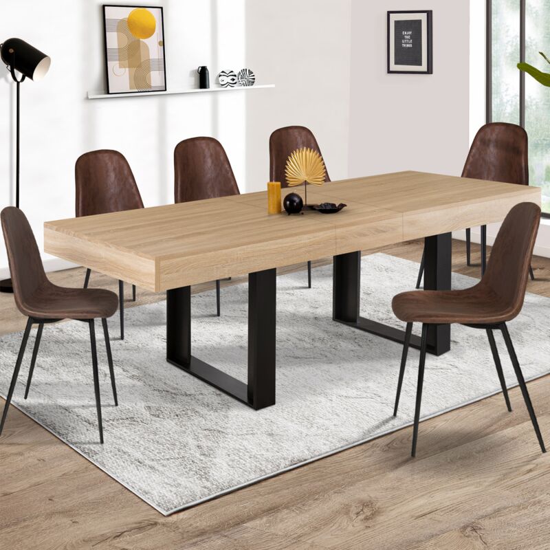 foto del prodotto tavolo da pranzo rettangolare allungabile phoenix 4 8 persone legno e nero 160 200 cm
