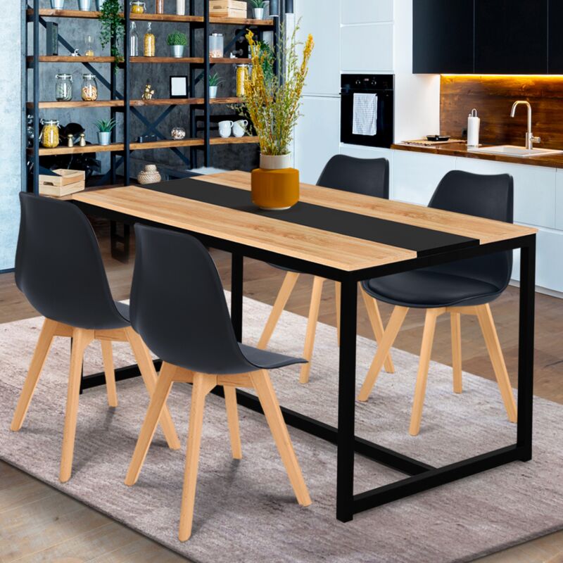 foto del prodotto tavolo da pranzo rettangolare dover 4 persone nero fascia centrale design industriale 120 cm