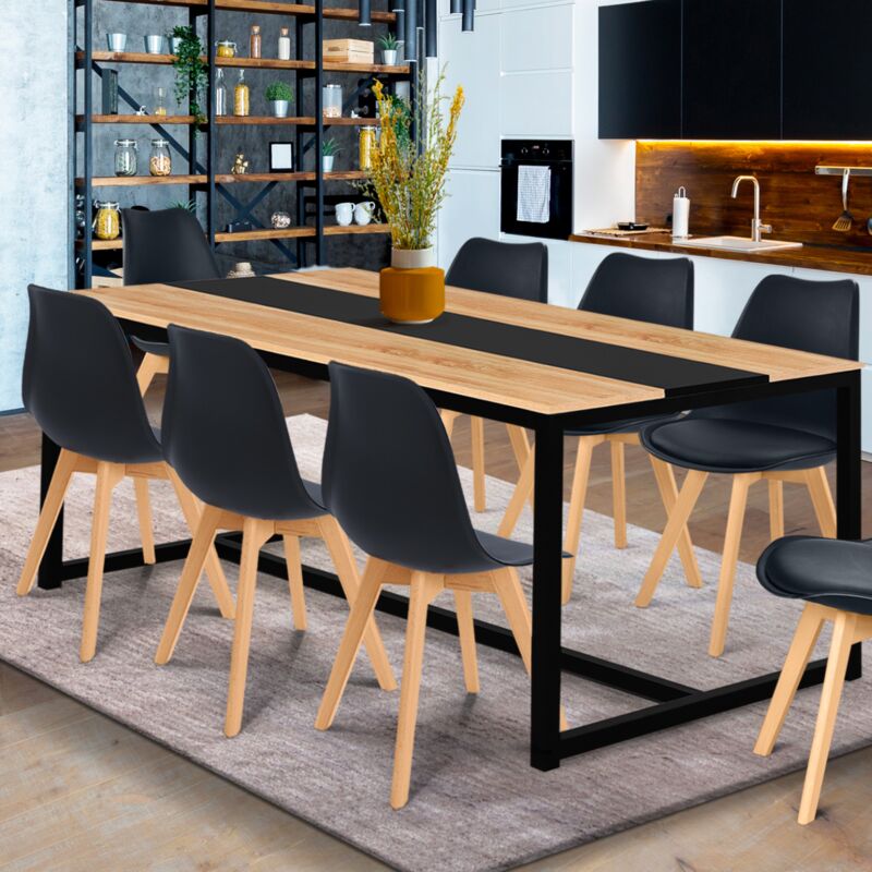 foto del prodotto tavolo da pranzo rettangolare dover 8 persone nero fascia centrale design industriale 180 cm